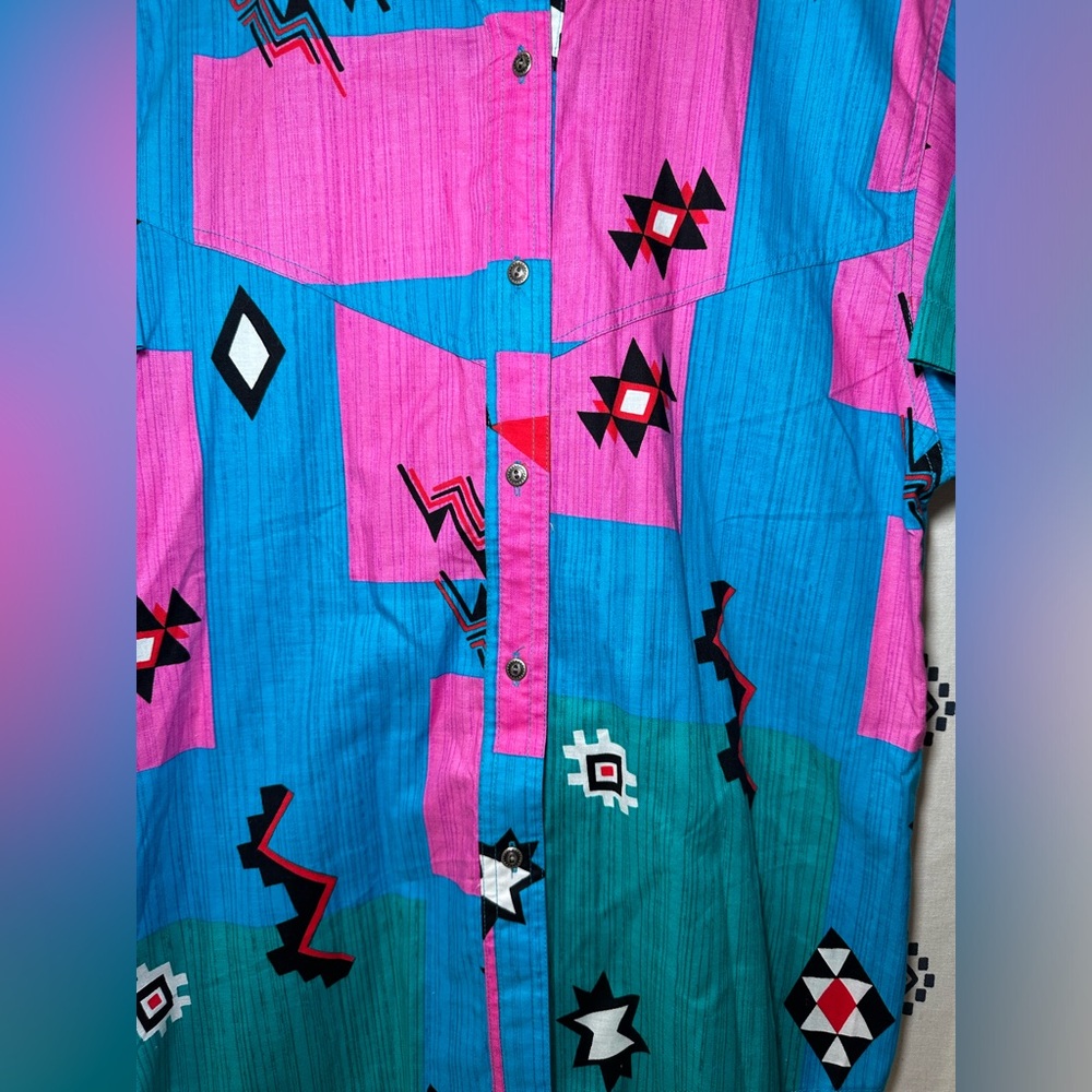 Vintage American Hero Color block Western Snap Short Sleeve Shirt Ladies Size‎ L - Picture 2 of 5